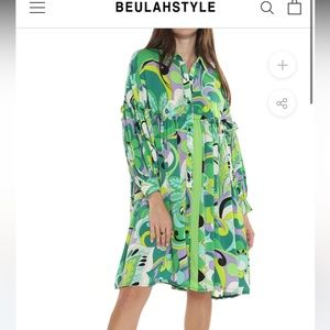 Beulah Green and Blue Patterned Long Sleeve Dress - NWT